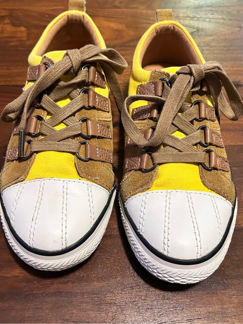 Pajar Yellow and Brown Low-Top Sneakers with White Toe